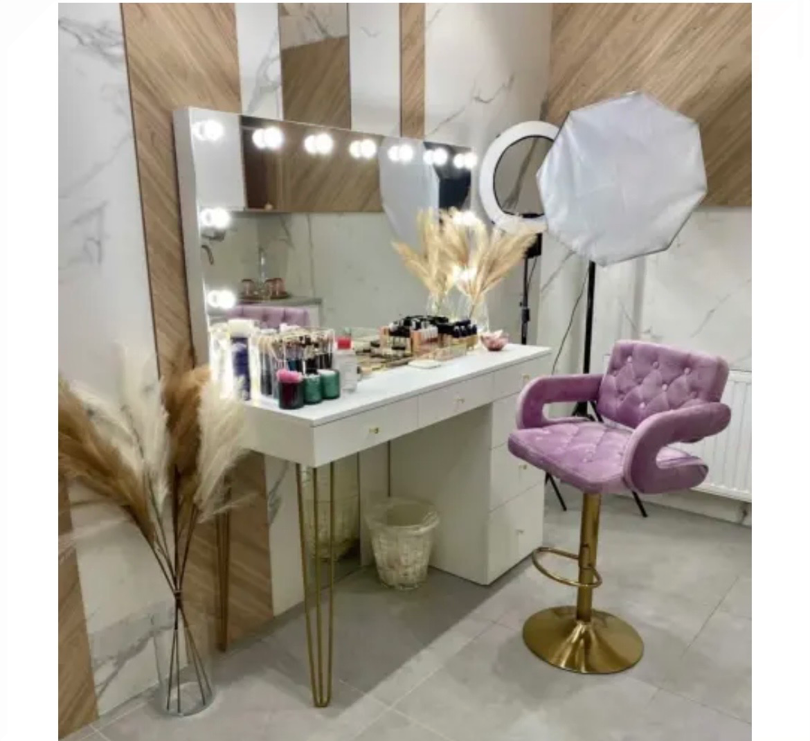 Makeup vanity with mirror and LED