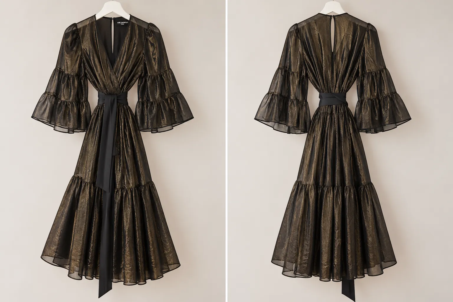 Vestit elegant KARL LAGERFELD negre i daurat metàl·lic – Talla 34–38